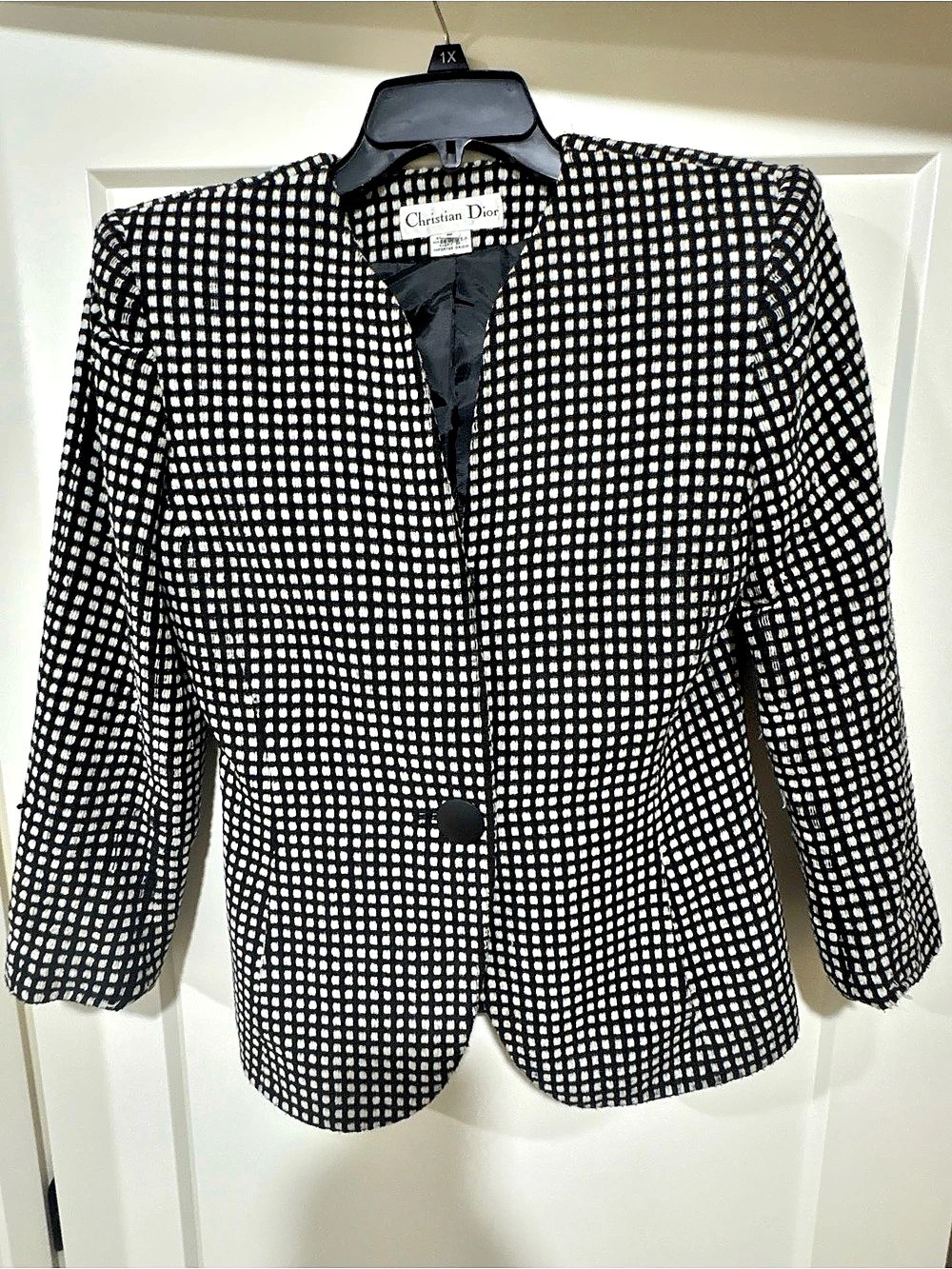 Vintage 1980s Christian Dior Geometric Blazer in Black & White Size 6 - Vintage